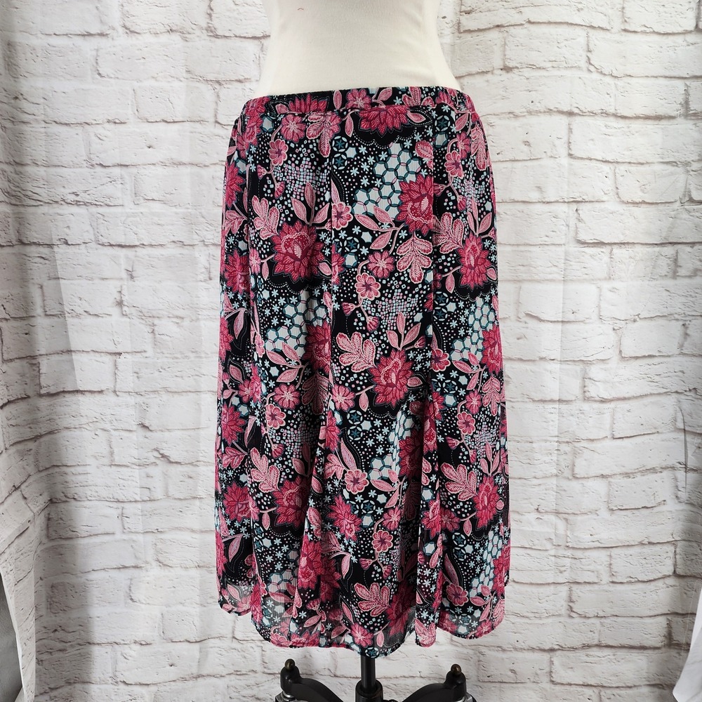 Vintage Y2K Fairy Slip Skirt Medium Pink‎ Floral Boho Cottage Midi Pull On Twee